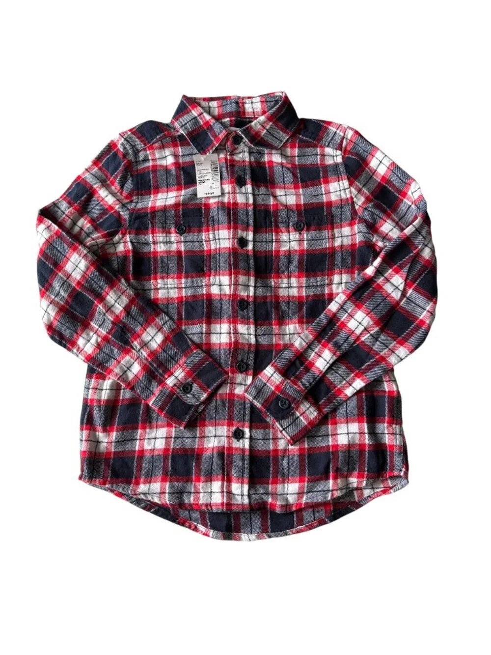 The Children's Place boys red white and blue plaid button down flannel shirt M